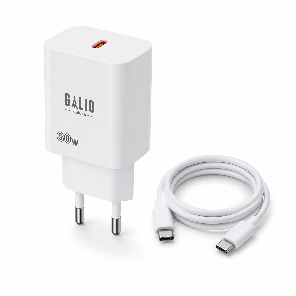 GALIO deluxe 30W GaN USB-C Ladegerät in Weiß mit 1 m USB-C-Kabel