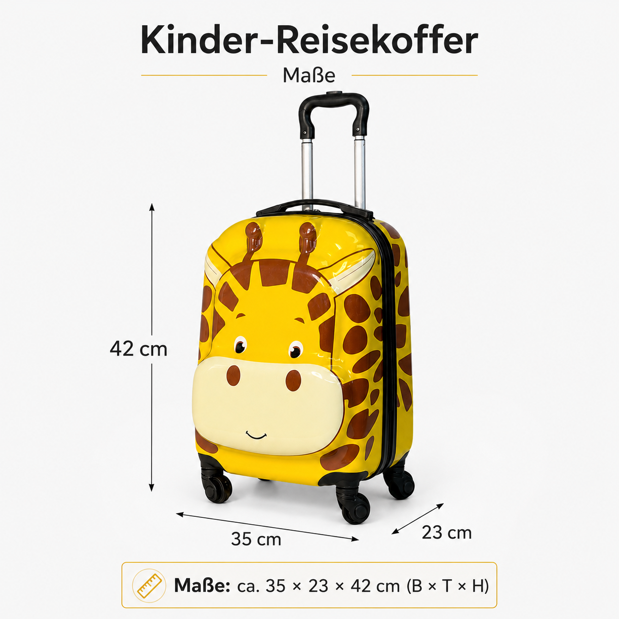 Kinder-Reisekoffer Giraffe – Hartschale mit 4 Rollen, 42 cm
