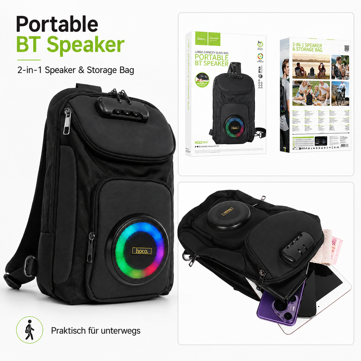 hoco. HC42 2-in-1 Bluetooth-Lautsprecher-Rucksack mit RGB
