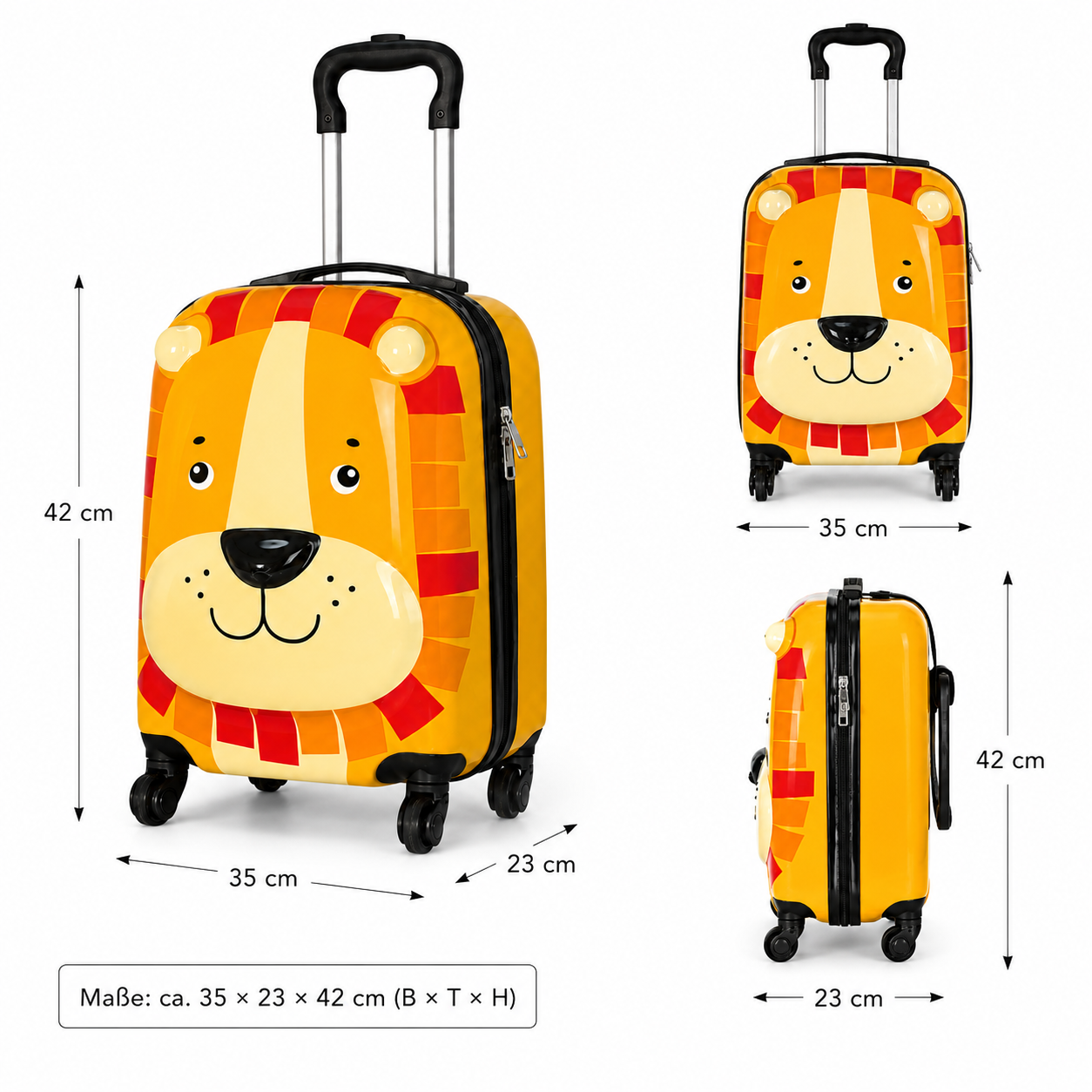 Kinder-Reisekoffer Löwe – Hartschale mit 4 Rollen, 42 cm