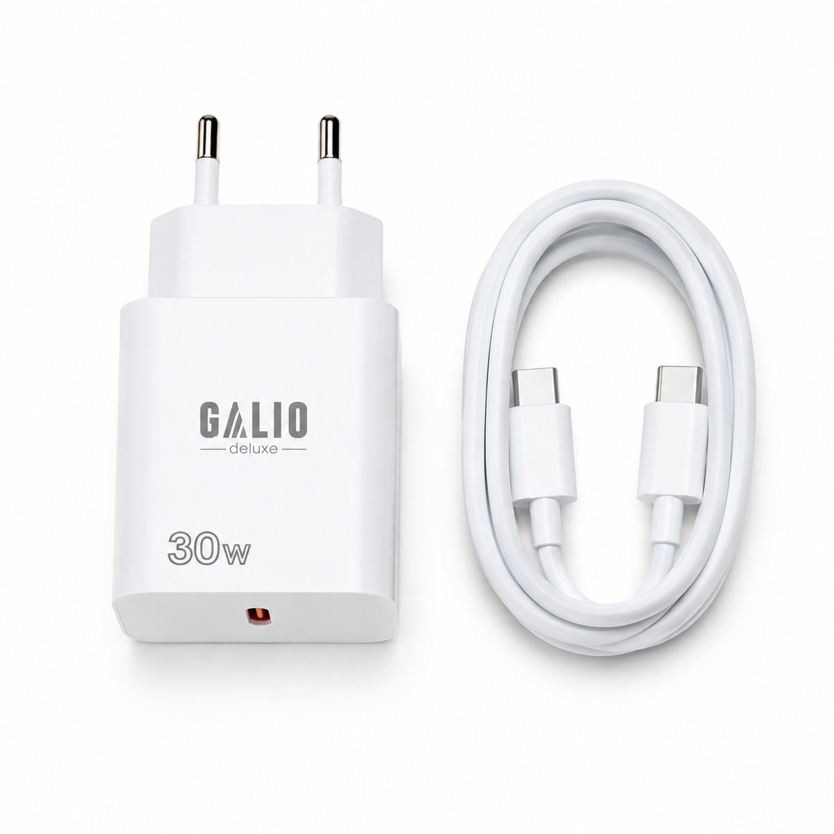 GALIO deluxe 30W GaN USB-C Ladegerät in Weiß mit 1 m USB-C-Kabel