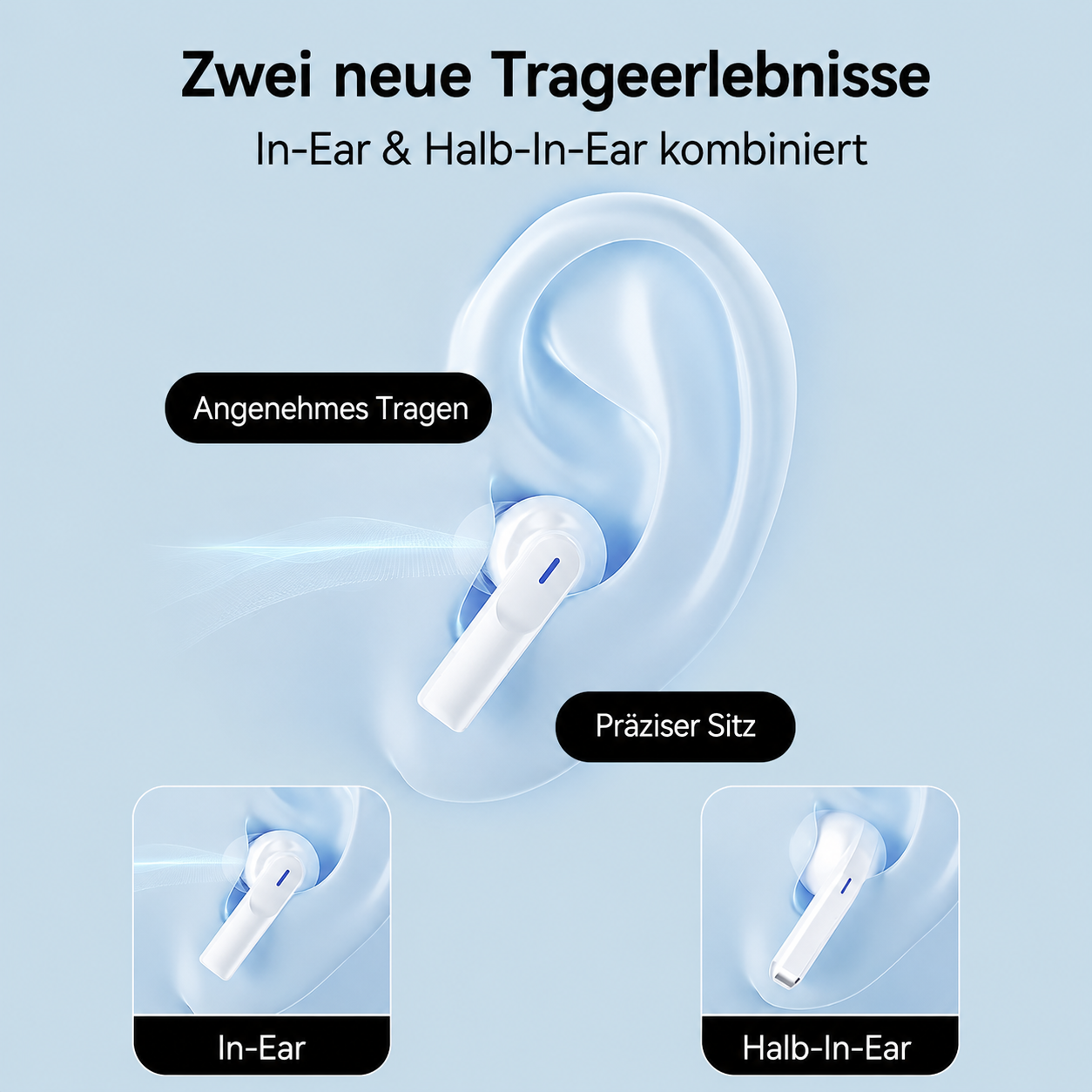 2in1 Bluetooth 5.3 TWS Kopfhörer 4 Ohrhörer Dual Connection ENC Wireless