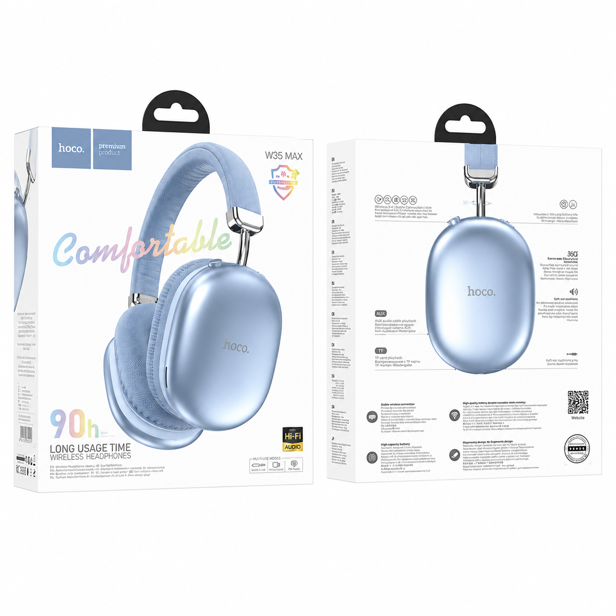 HOCO W35 Max Bluetooth 5.3 Over-Ear-Kopfhörer – 90 Std. Laufzeit, AUX & TF, Blau