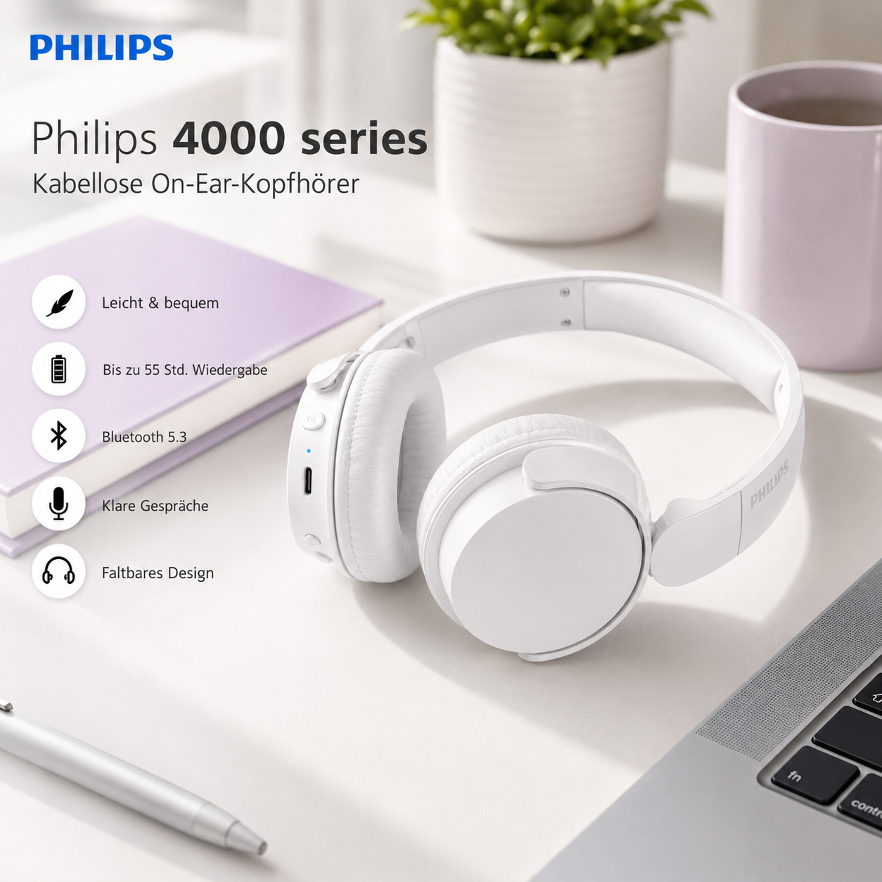 Philips TAH4209 On-Ear Bluetooth-Kopfhörer – Weiß