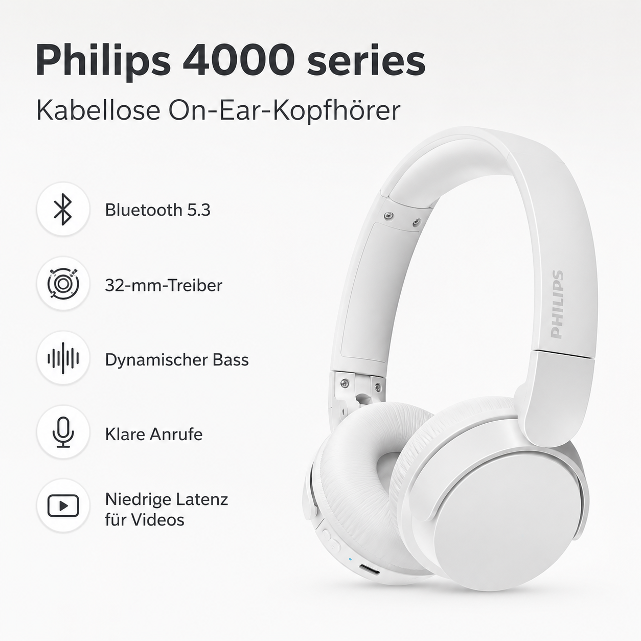 Philips TAH4209 On-Ear Bluetooth-Kopfhörer – Weiß
