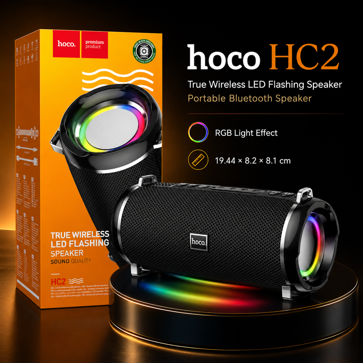 HOCO HC2 Xpress Bluetooth Lautsprecher Schwarz – 10W, RGB LED & IPX5