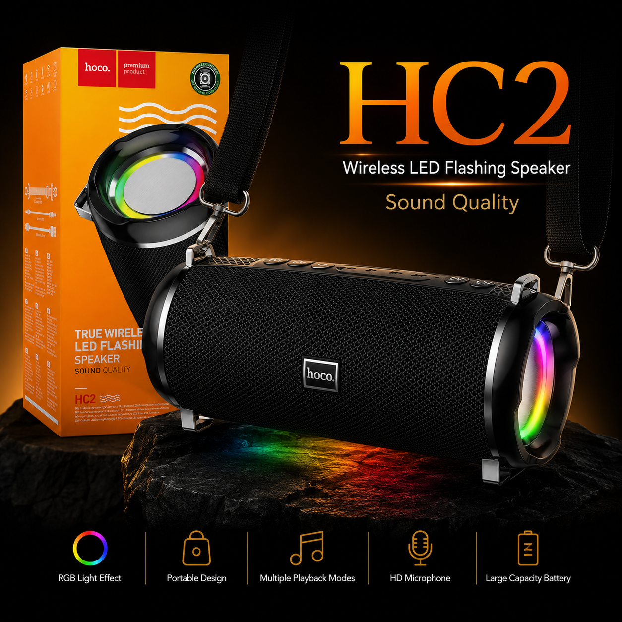 HOCO HC2 Xpress Bluetooth Lautsprecher Schwarz – 10W, RGB LED & IPX5