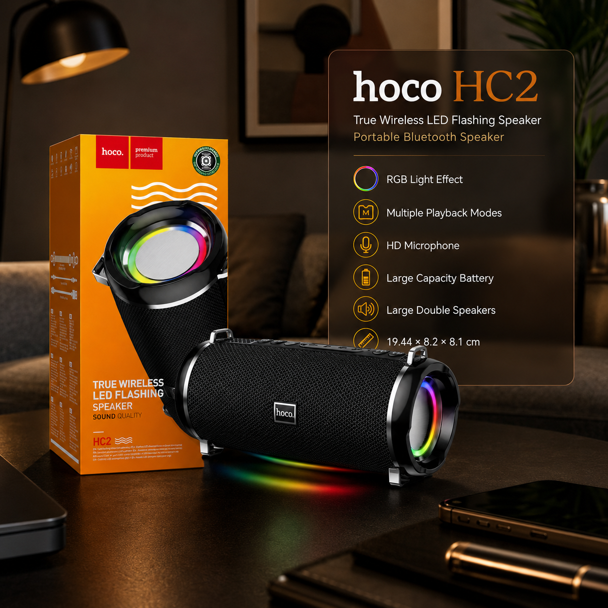 HOCO HC2 Xpress Bluetooth Lautsprecher Schwarz – 10W, RGB LED & IPX5