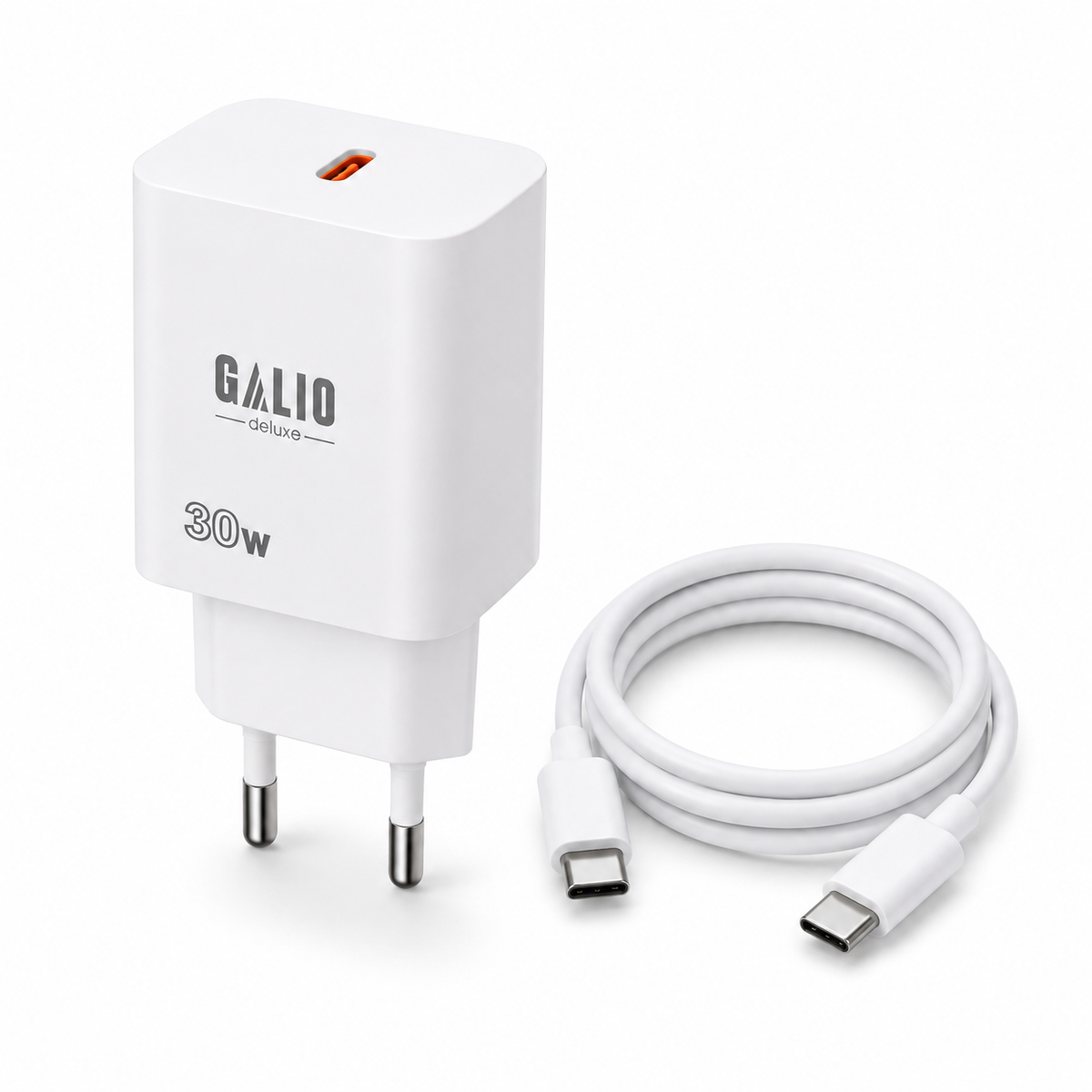 GALIO deluxe 30W GaN USB-C Ladegerät in Weiß mit 1 m USB-C-Kabel