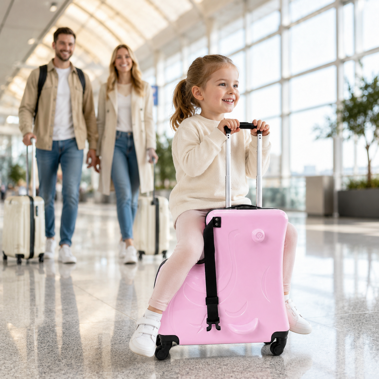 Kinder-Reisekoffer Rosa mit Hartschale, 4 Rollen und Teleskopgriff